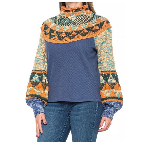 Free People Sweaters - Free People Swit the Small Stuff Sweater Nordic Waffle Top Mock Neck Medium